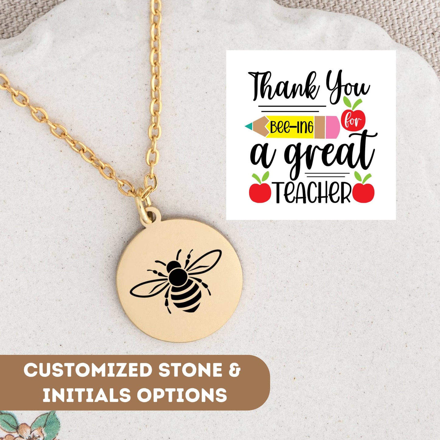 Personalized Bee Teacher Necklace Gift, Beeing Teacher, Teacher Appreciation Gift, Teacher Charm, Teacher Pendant, Thank You Teacher Gift