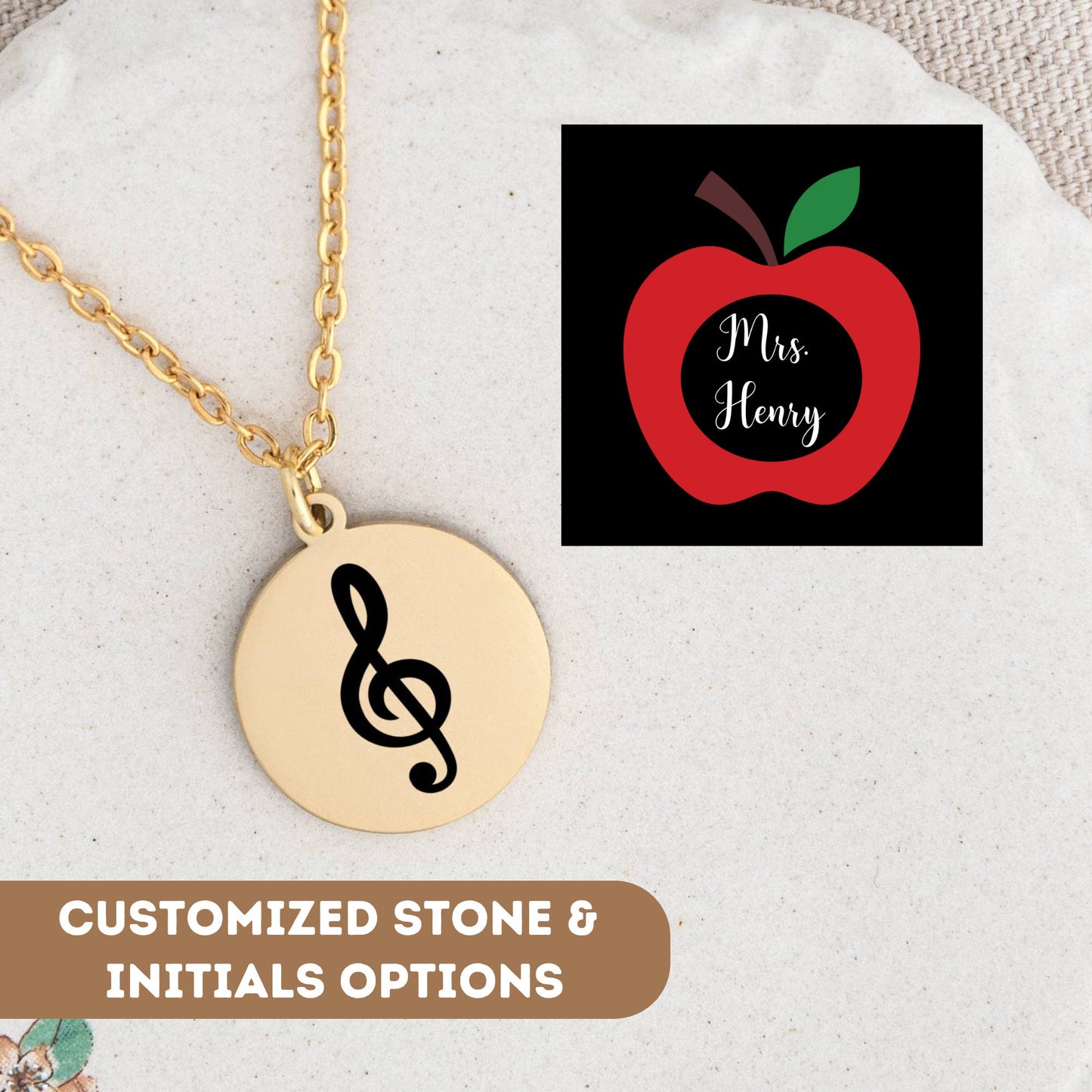 Personalized Teacher Necklace Gift, Music Teacher Gift, Thank You Teacher, Teacher Appreciation Pendant, Teacher Charm, Gift for Teacher