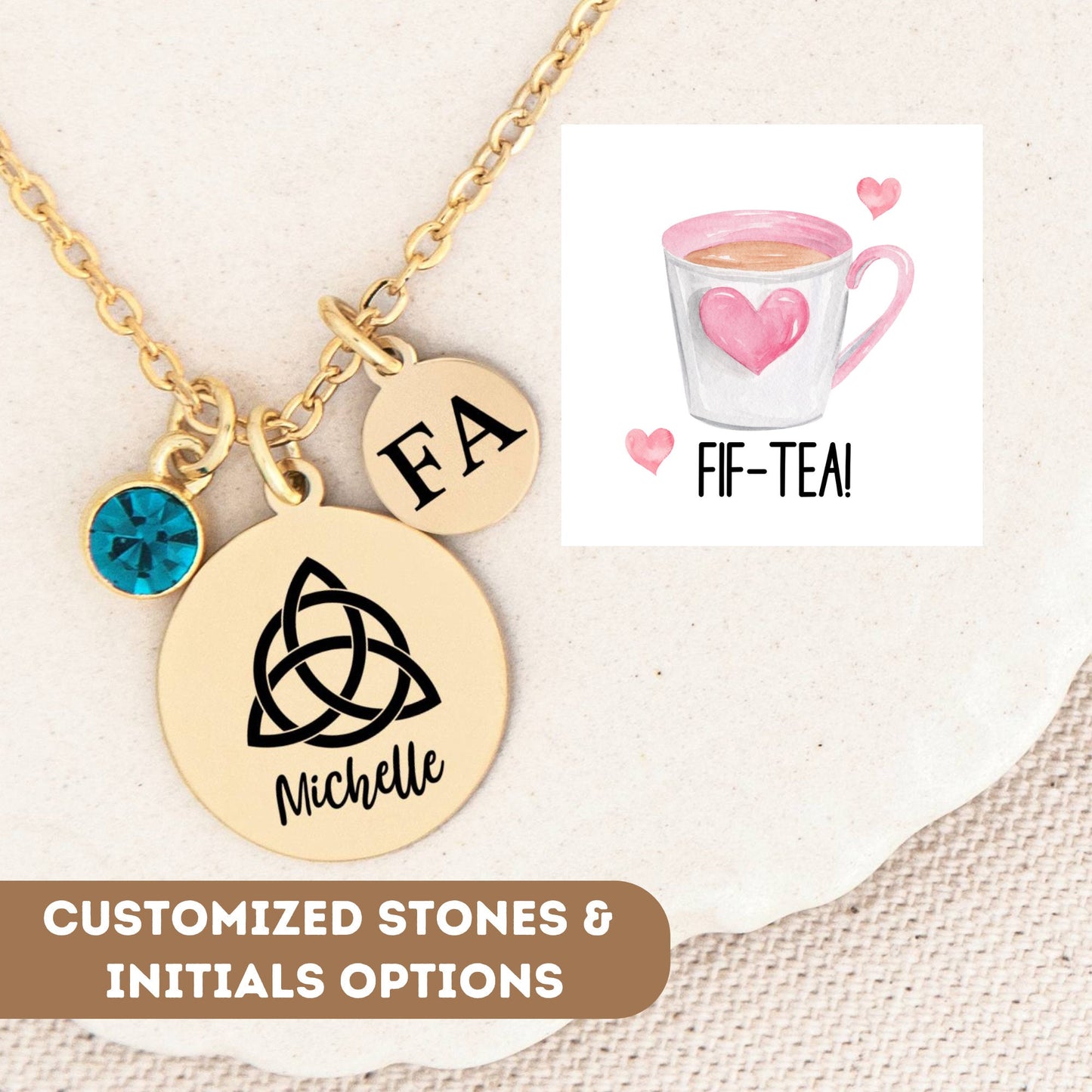 Personalized Mom Necklace Gift, Custom Fif-Tea Mom Necklace, Mom Gift, Mom Necklace, Mom Jewelry, Butterfly Pendant Charm, Tea Lover Gift