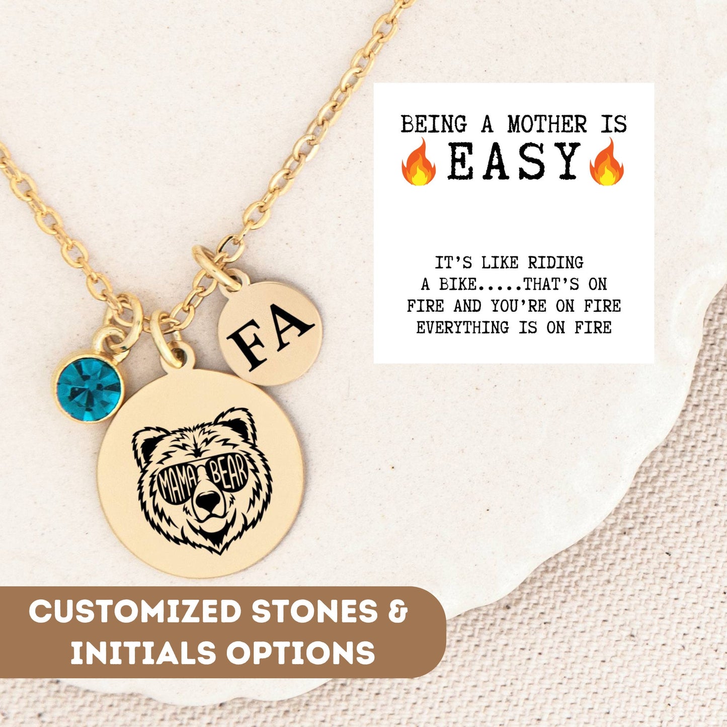Personalized Necklace for Mom Gift, Bear with glasses, Mama Bear Necklace, Mama Bear Gift, Funny Mom necklace, Mother Pendant, Gift For Mom