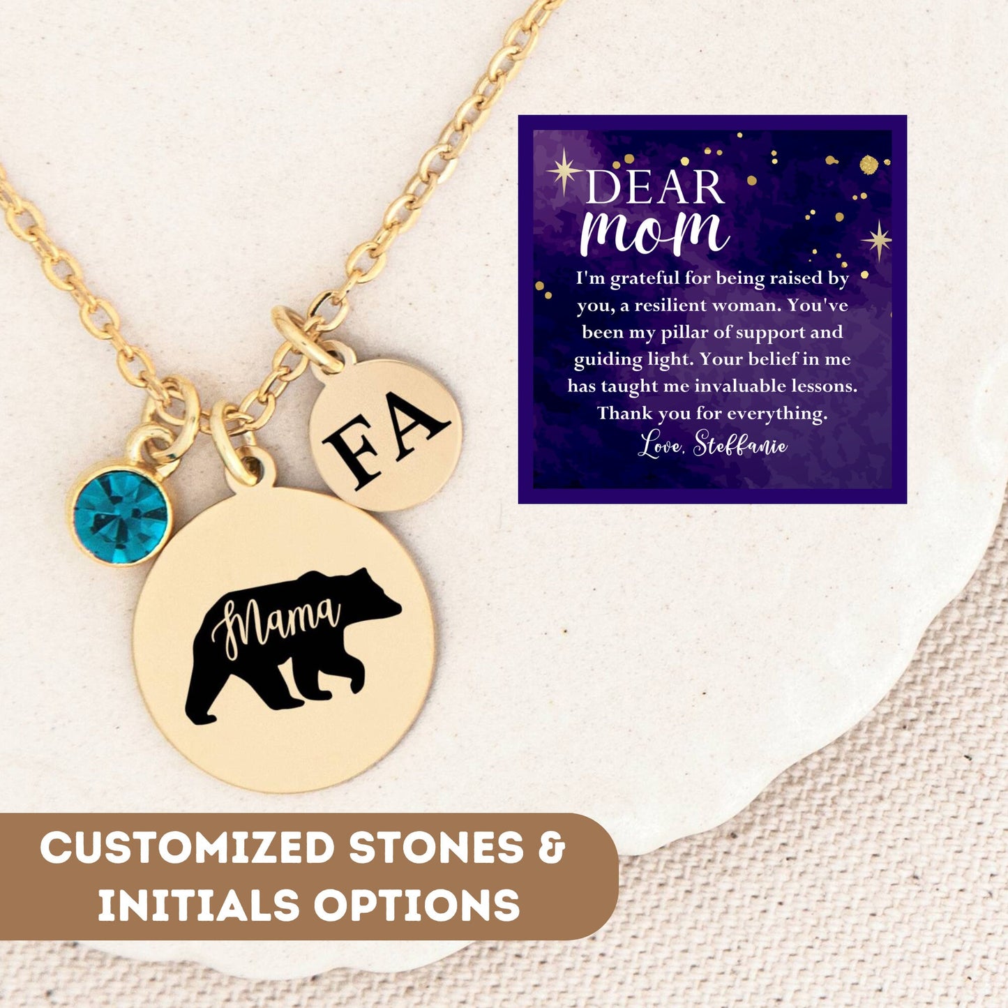 Personalized Necklace For Mom Gift, Mama Bear Necklace, Mama Bear Gifts, Mama Bear Jewelry, Gratitude Gift For Mom, Mom Necklace, Mama Charm