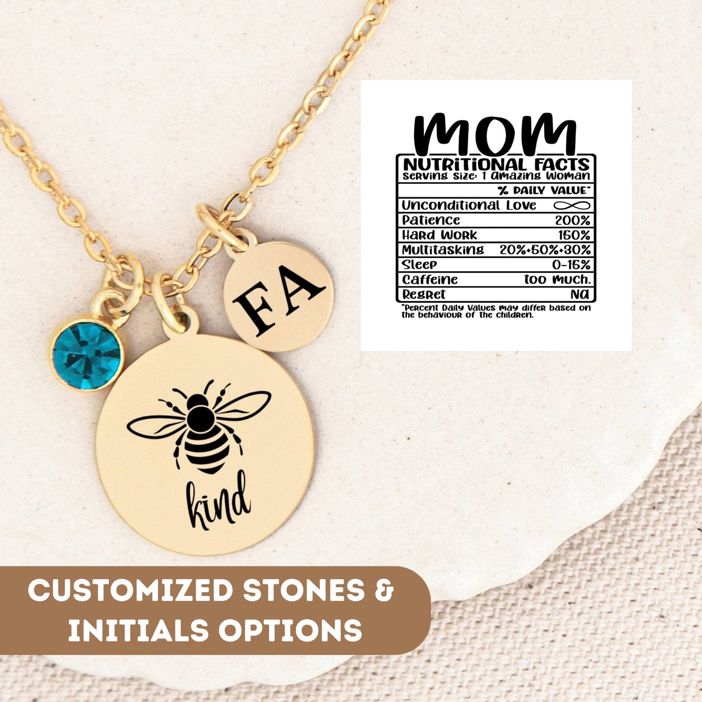 Personalized Bee Kind Necklace For Mom, Mom Nutritional Facts Jewelry, Custom Mom Gift, Mom Necklace, Mom Pendant Silver, Mom Charm Necklace