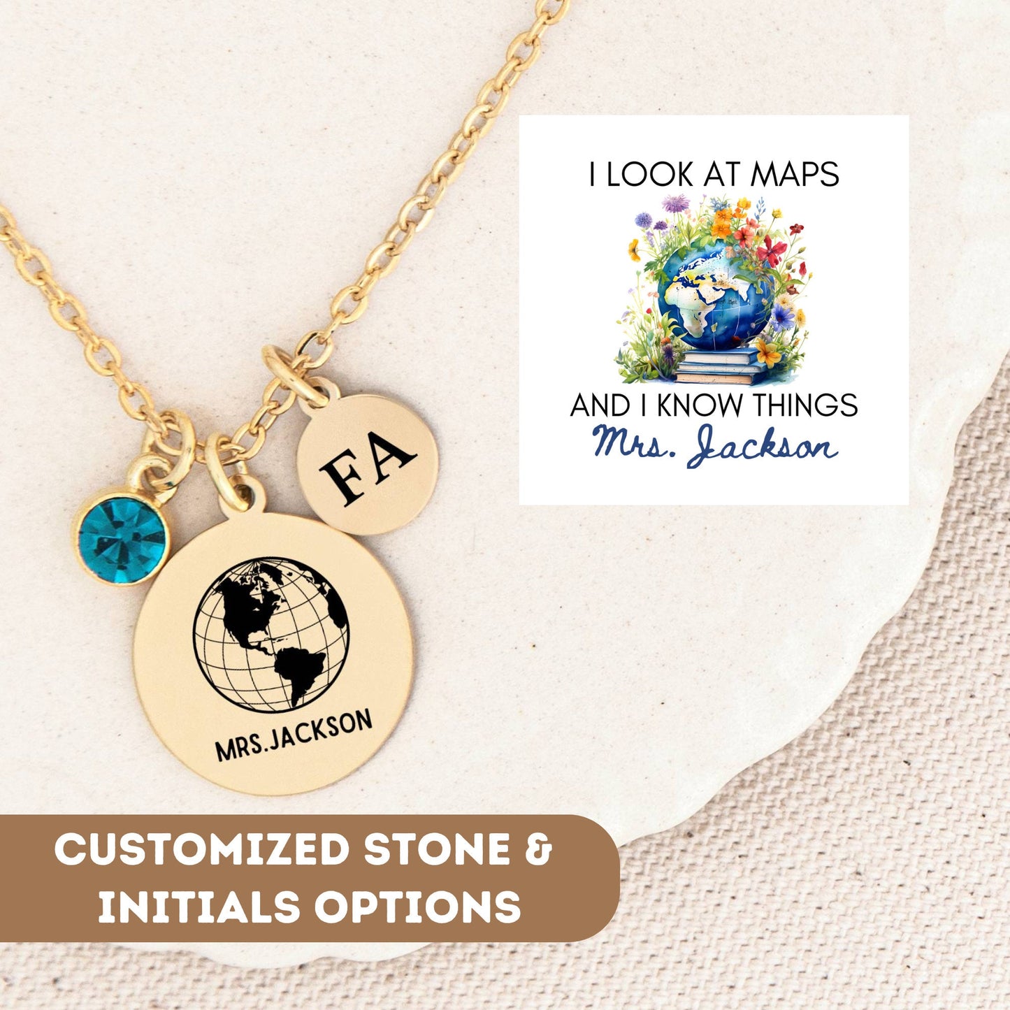 Geography Teacher Necklace Gift, Geography Teacher Gift, Geography Teacher Appreciation, Geography Teacher Charm, Geography Teacher Pendant