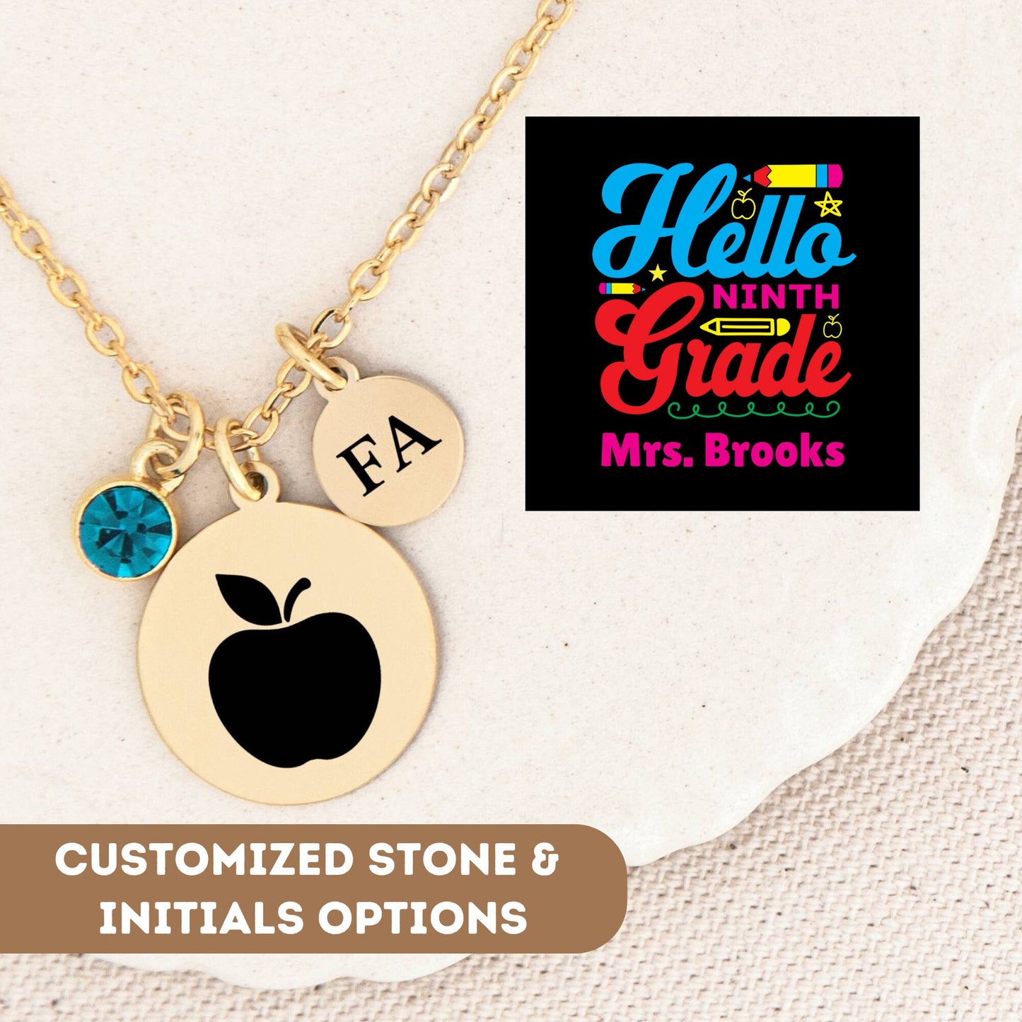 Ninth Grade Teacher Necklace, 9th Grade Teacher Pendant, 9th Grade Thank You Teacher, 9th Grade Teacher Charm, 9th Grade High School Gift