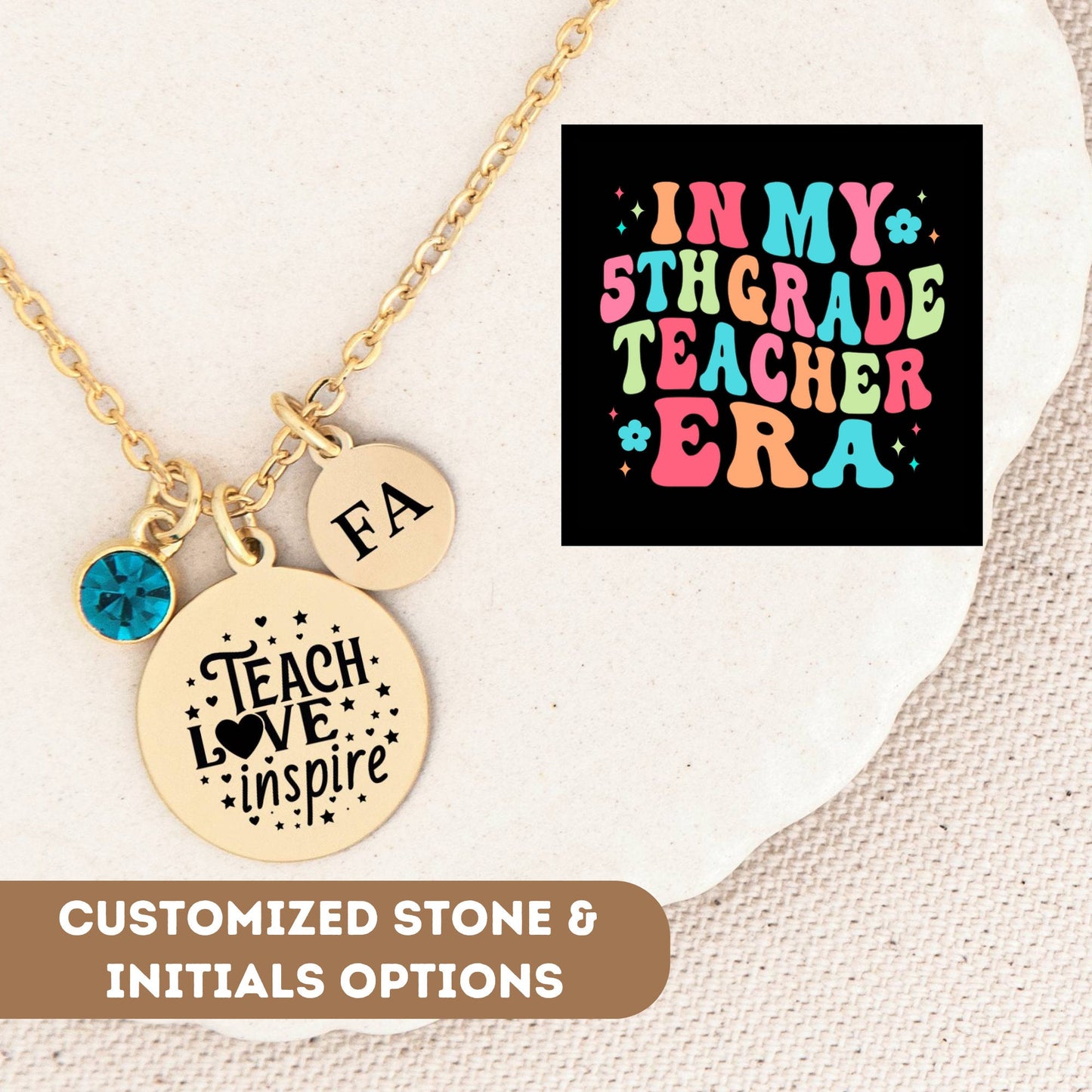 Fifth Grade Teacher Necklace, 5th Grade Teacher Pendant, 5th Grade Teacher Appreciation, 5th Grade Teacher Charm, 5th Grade Best Teacher
