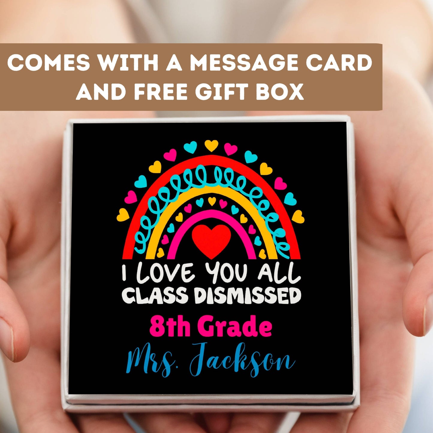 Eighth Grade Teacher Necklace, 8th Grade Teacher Pendant, 8th Grade Thank You Teacher, 8th Grade Teacher Charm, 8th Grade End Of School Gift