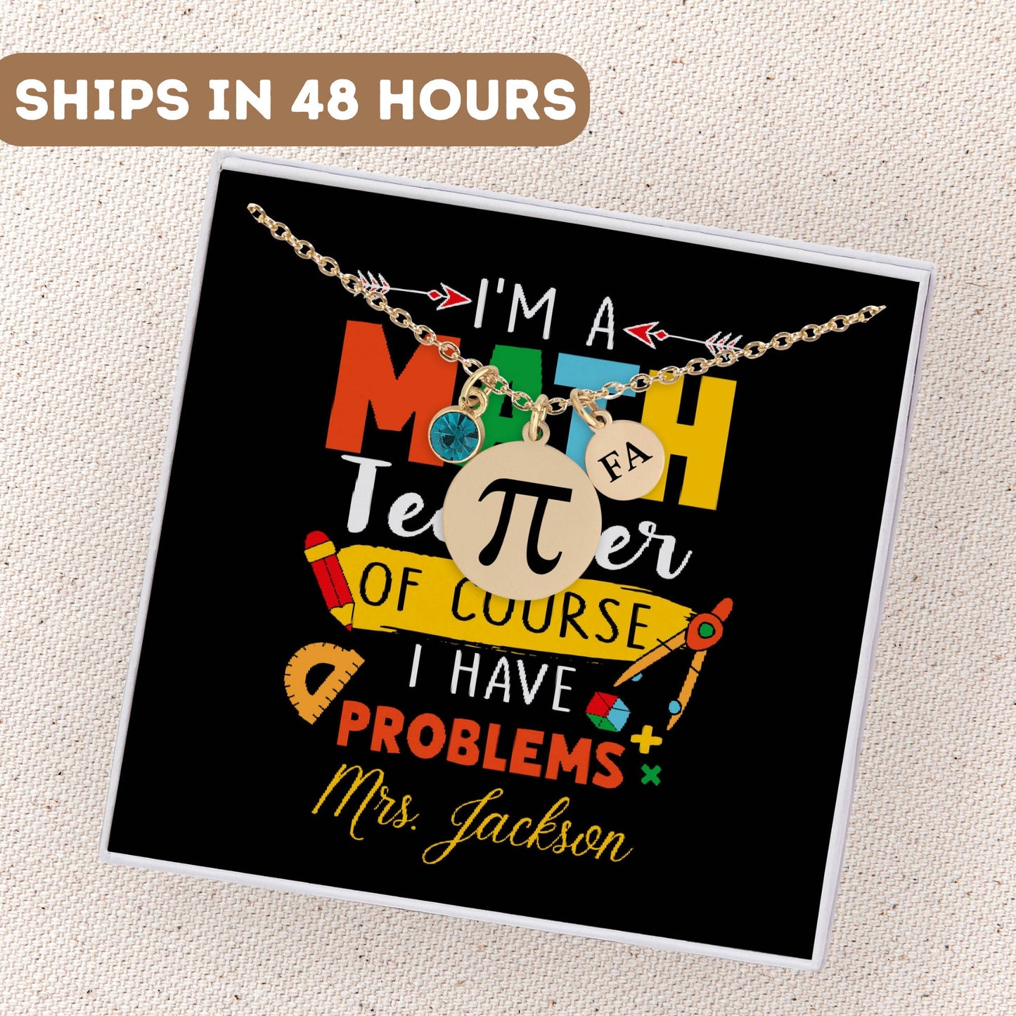 Personalized Math Teacher Necklace, Math Teacher Gift, Math Teacher Appreciation, Math Teacher Charm, Math Teacher Pendant, Math Thank You