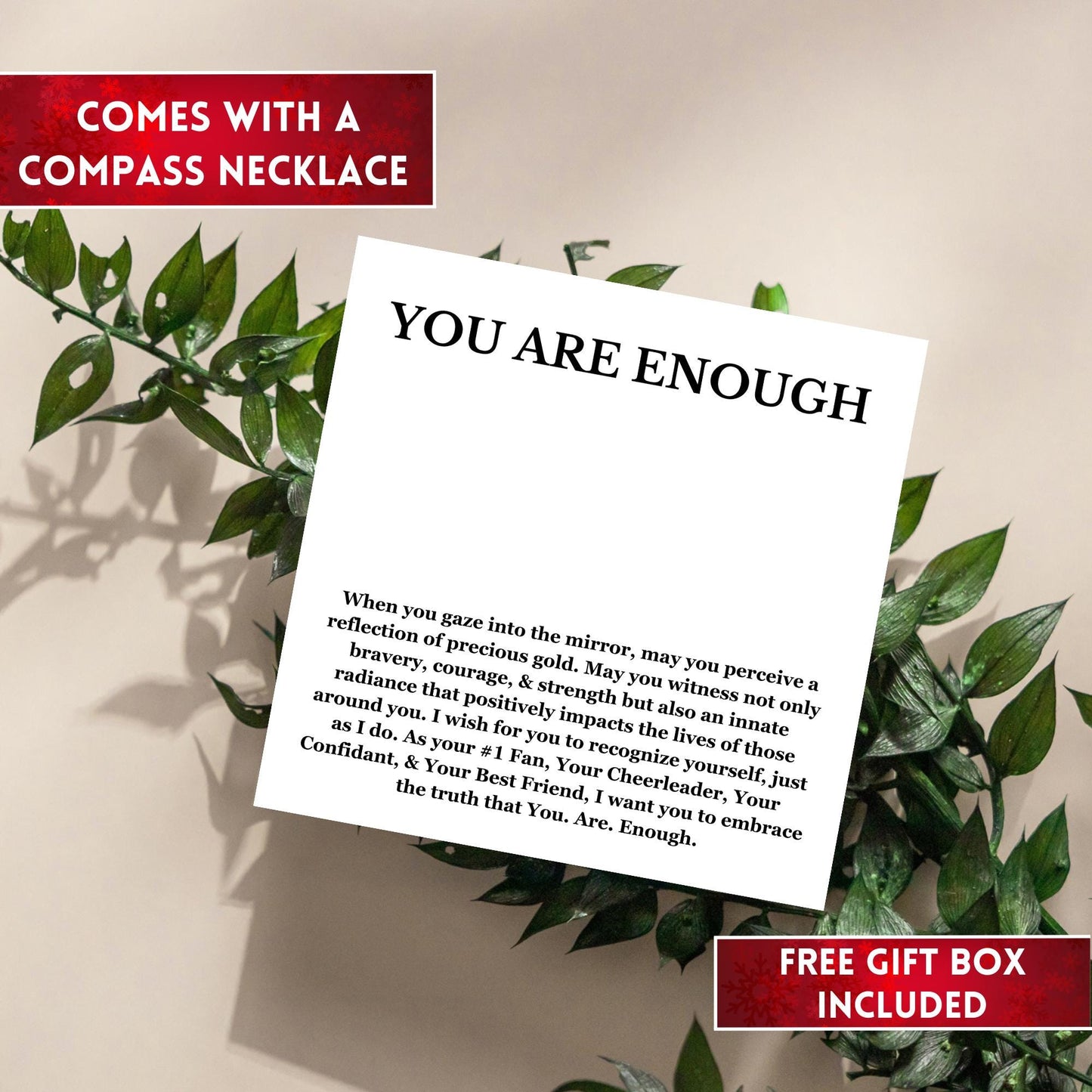 You Are Enough Necklace Personalized Compass Necklace Motivational Gift Motivation Gift For Son From Mom, Inspirational Necklace Inspiration
