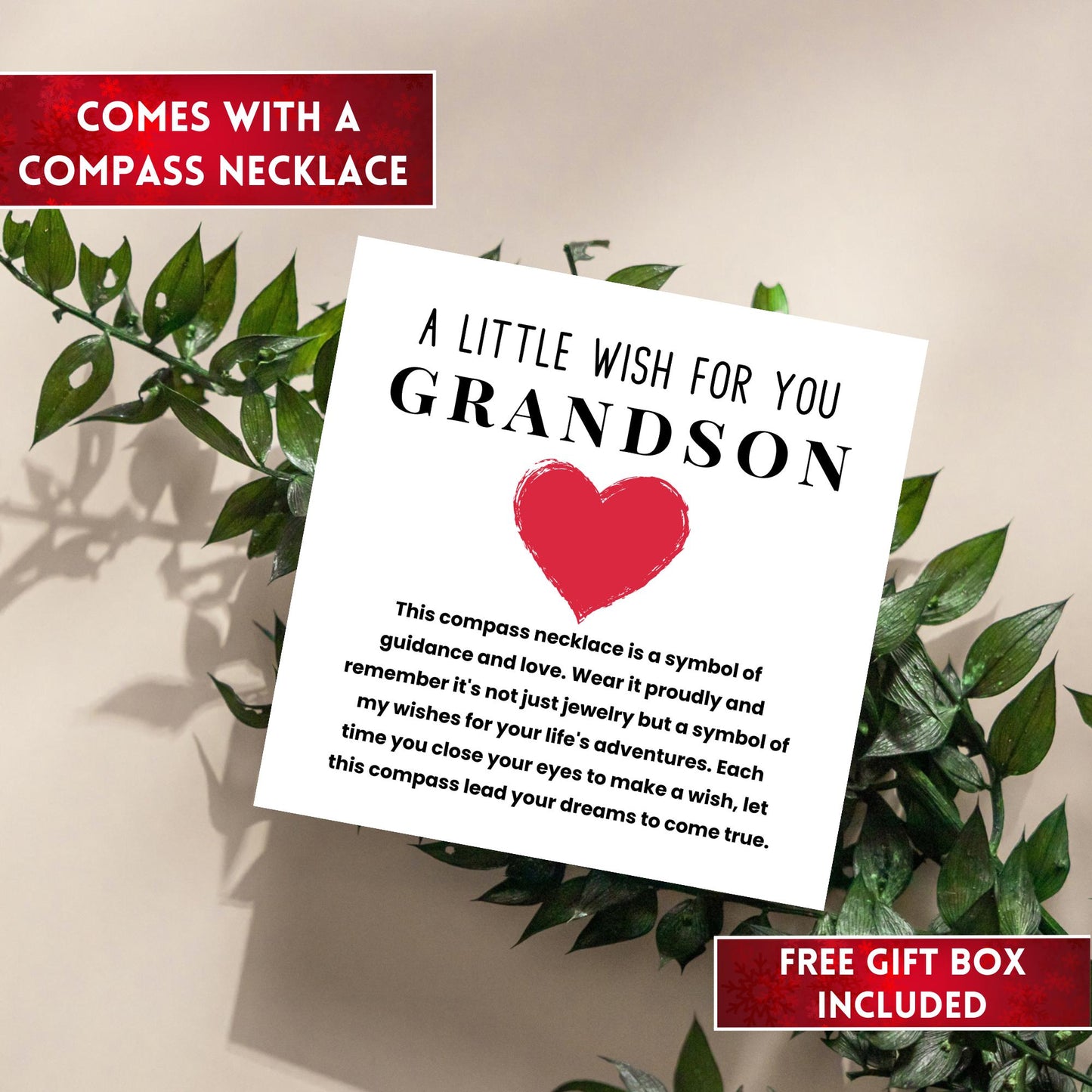 Gift For Grandson Compass Necklace, Grandson Necklace, Grandson Gift For Grandkid, Grandson Gift from Grandma Grandparents To Grandson Gifts