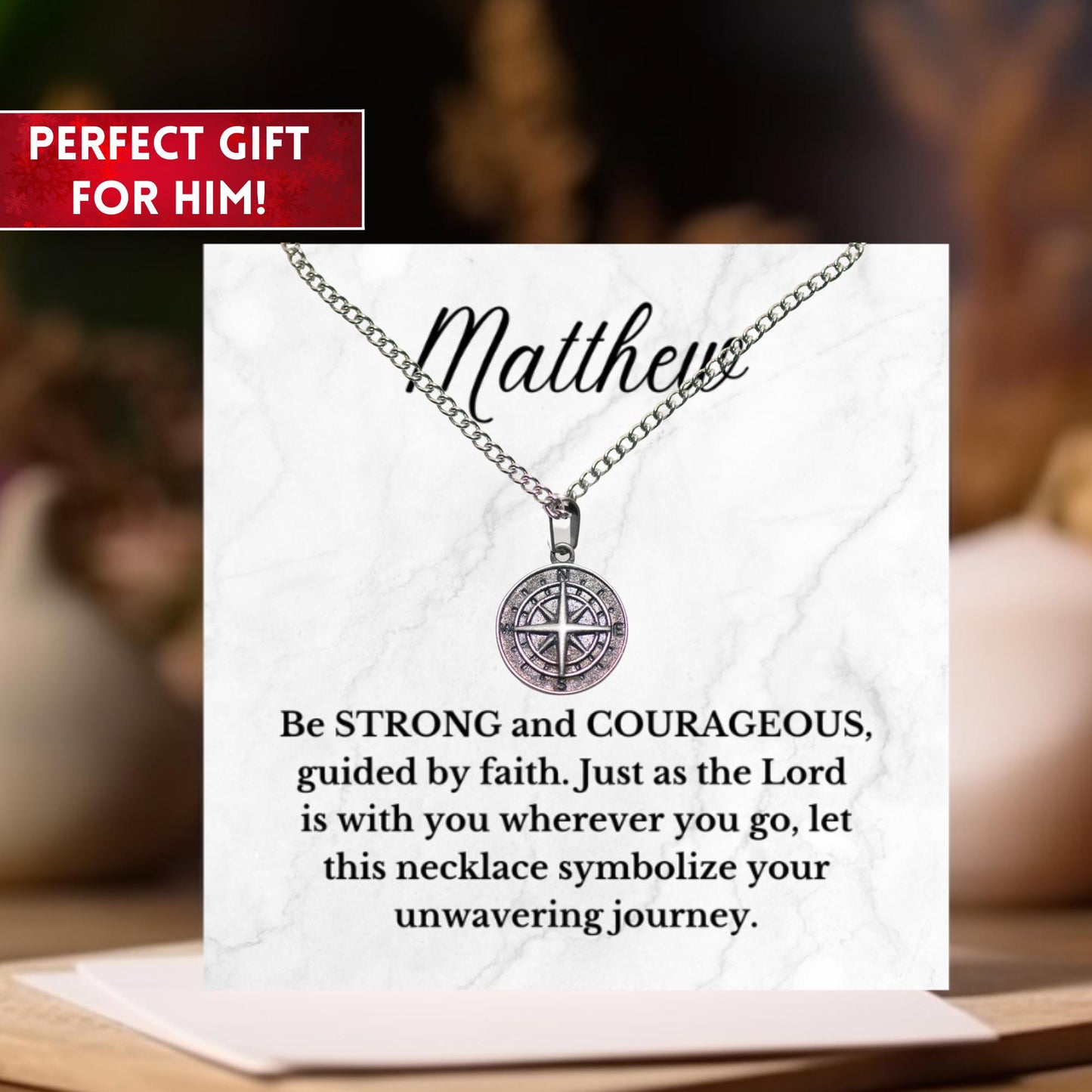 Personalized Engraved Compass Necklace, Custom Handwriting Necklace Christmas Gift, Encouragement Gift For Soulmate, Husband, Son & Grandson