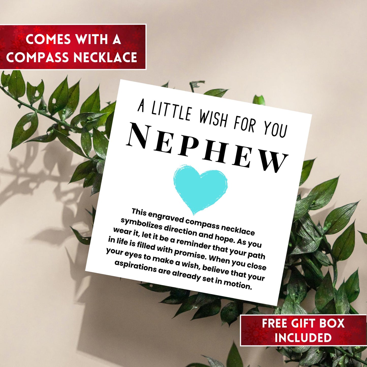 Nephew Necklace Motivational Gift Compass Necklace Gift, Encouragement Gift For Men, Nephew Birthday Gift From Aunt, Unique Gift For Him