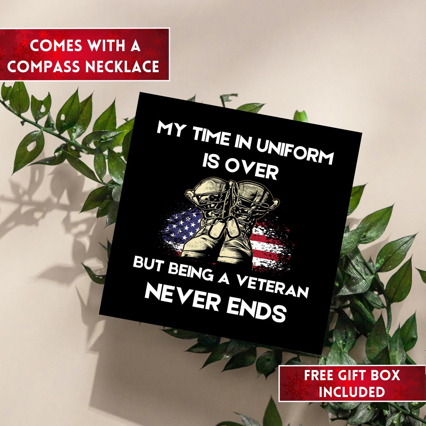Personalized Veteran Gift, Sentimental USA Flag Engraved Compass Necklace, Long Distance Gift, Military Memorial Gift, Anniversary Gifts