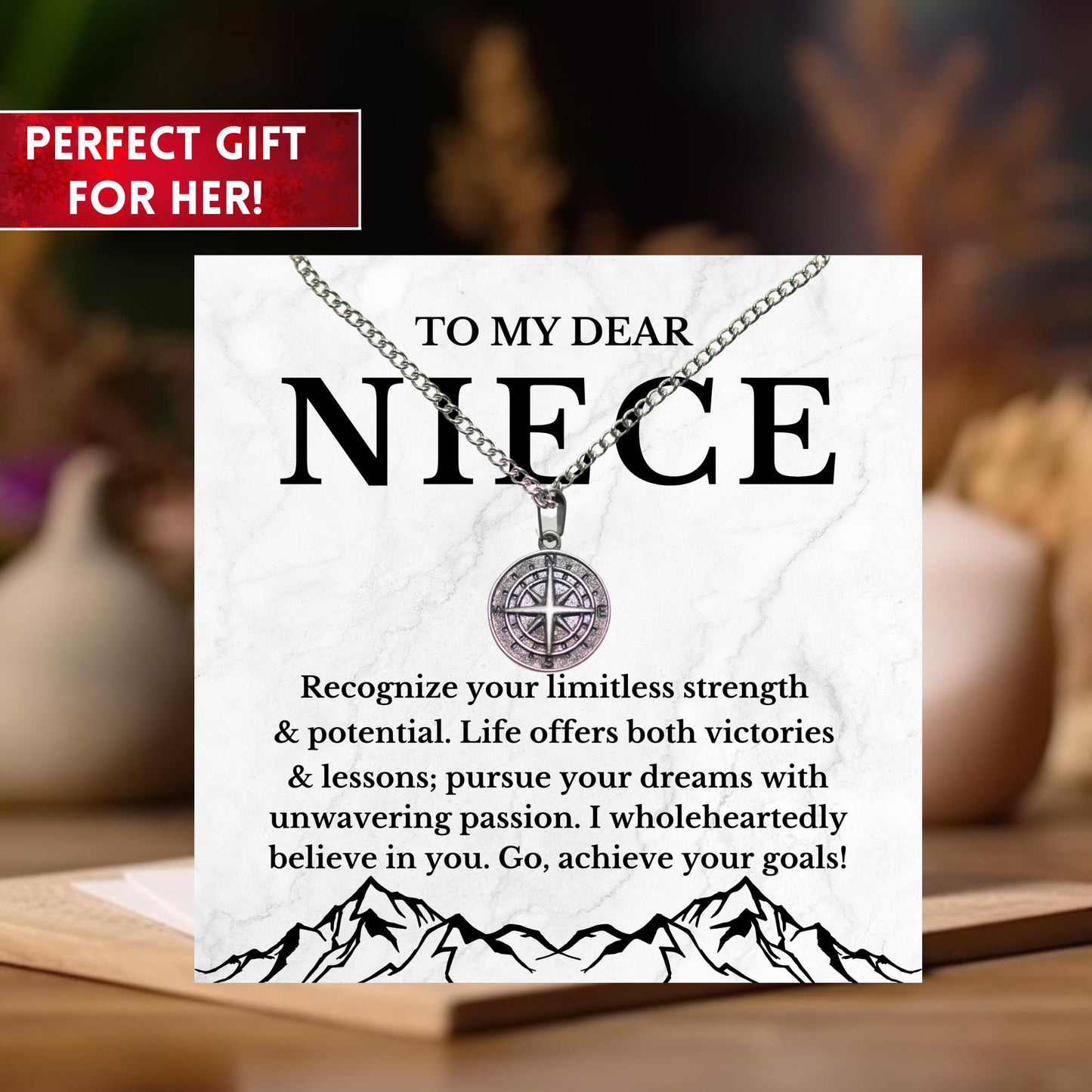 Niece Necklace Motivational Gift Compass Necklace Gift, Encouragement Gift For Women, Niece Birthday Gift From Aunt, Unique Gift For Her