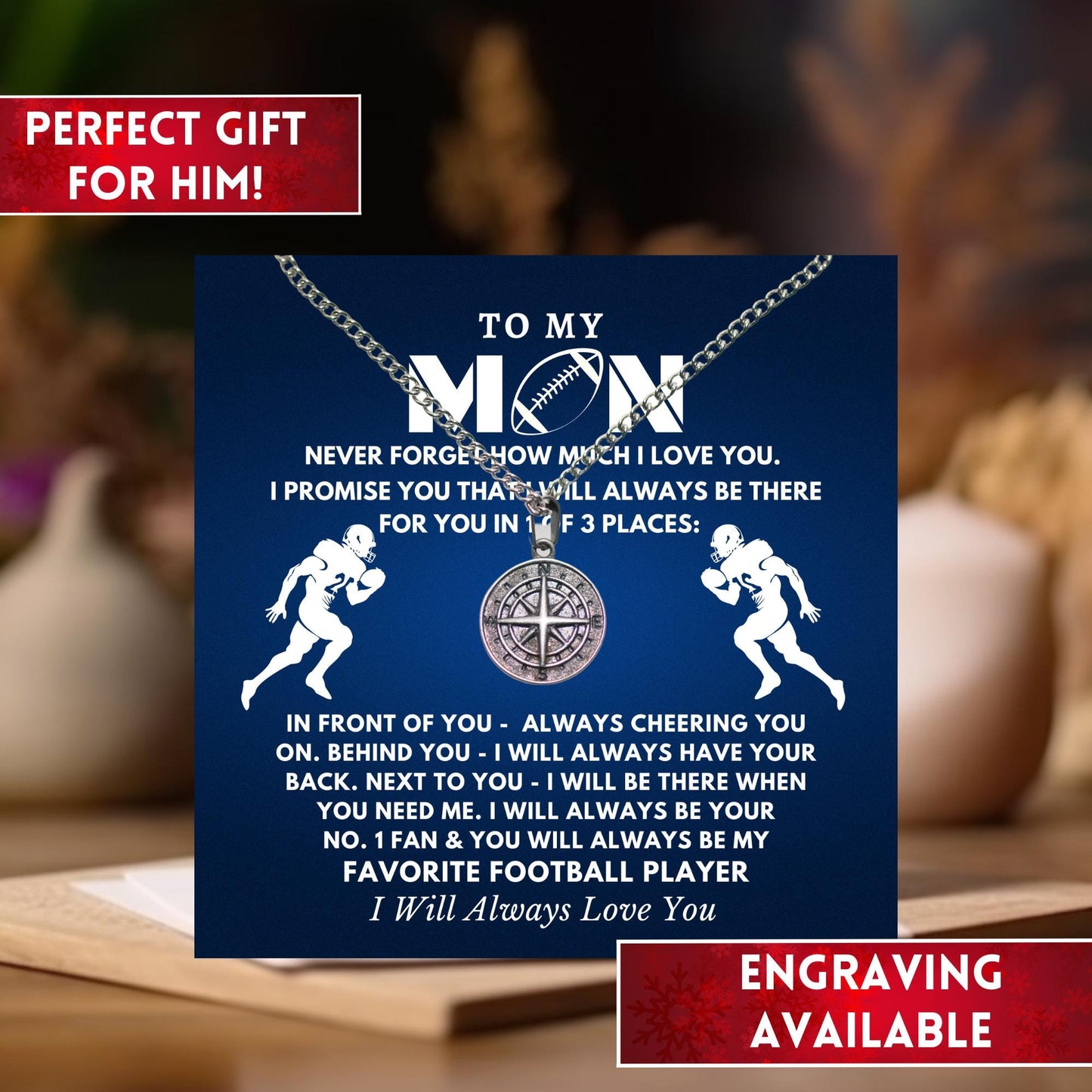 Football Gift Compass Necklace, Football Player Gift For Football Player, Football Lover Gift. Football Fan Gift, Gift For Football Lover