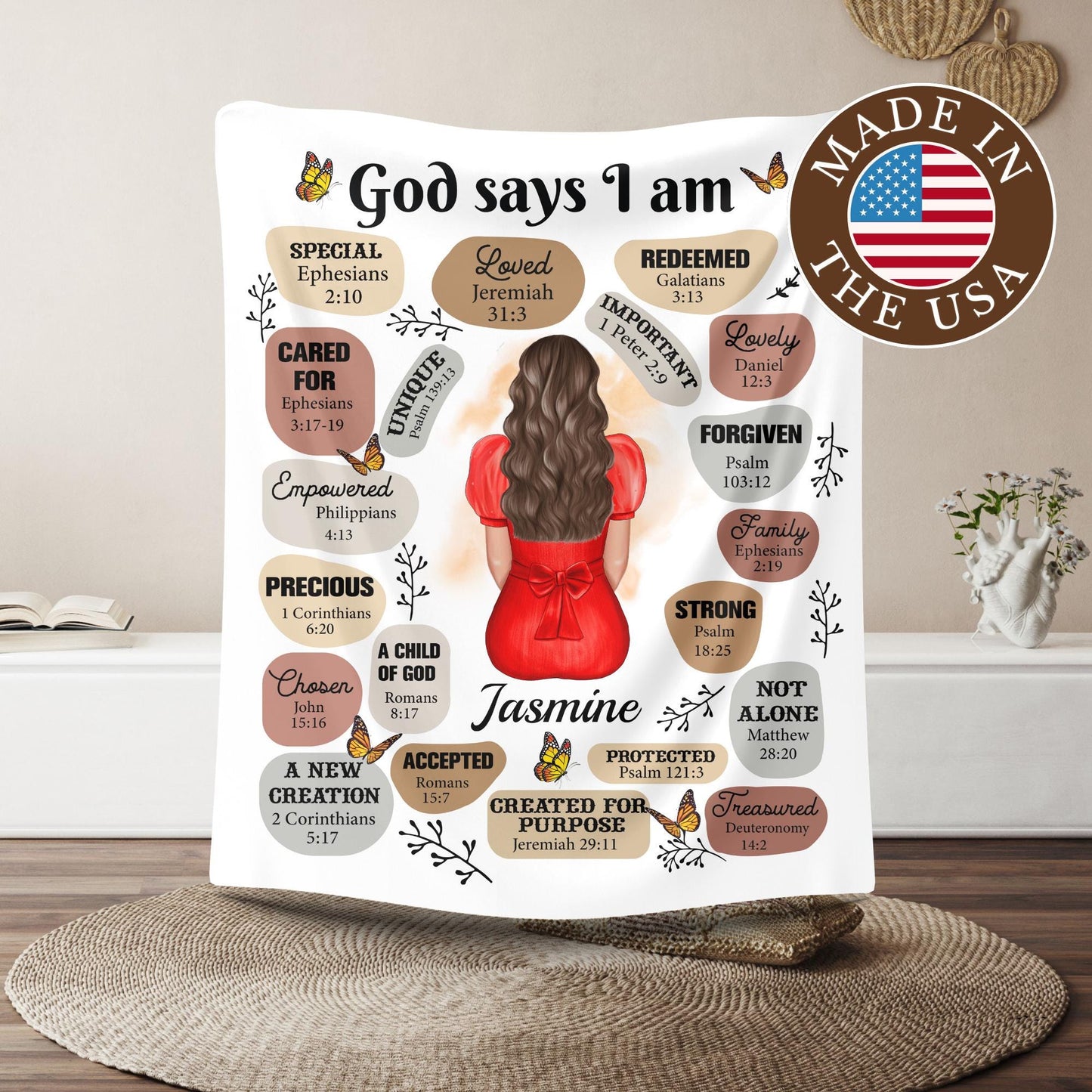 a woman's face with many different words on it