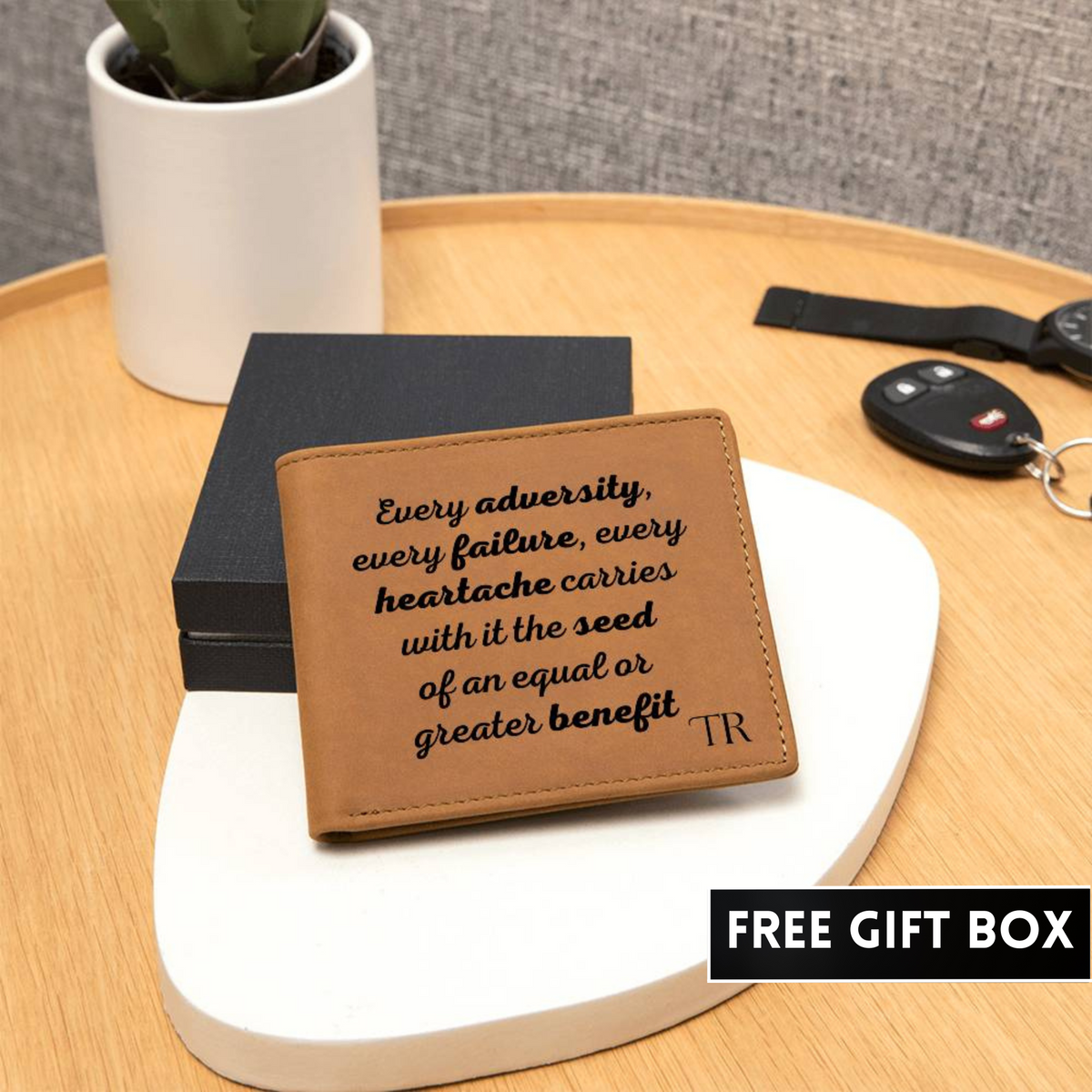 Personalized Every Adversity Carries a Greater Benefit - Gender Neutral Leather Wallet