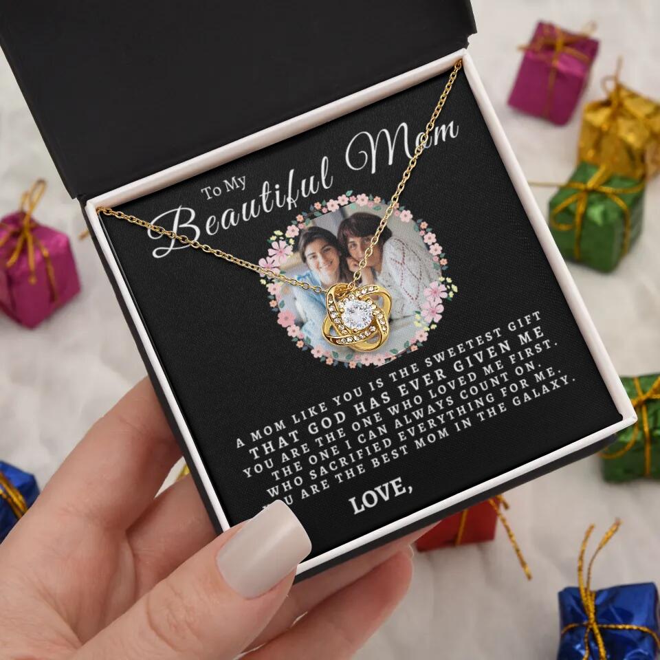 TO MY MOM - LOVE KNOT NECKLACE WITH IMAGE UPLOAD