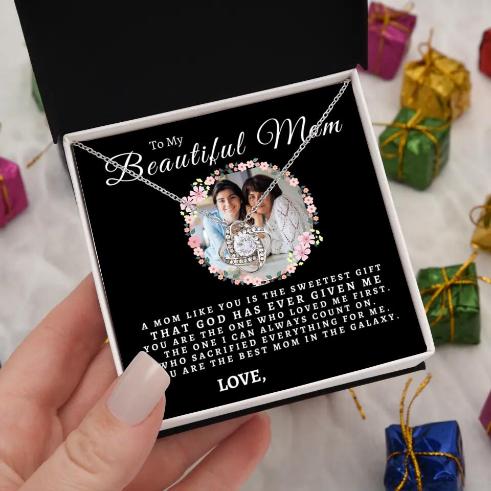 TO MY MOM - LOVE KNOT NECKLACE WITH IMAGE UPLOAD
