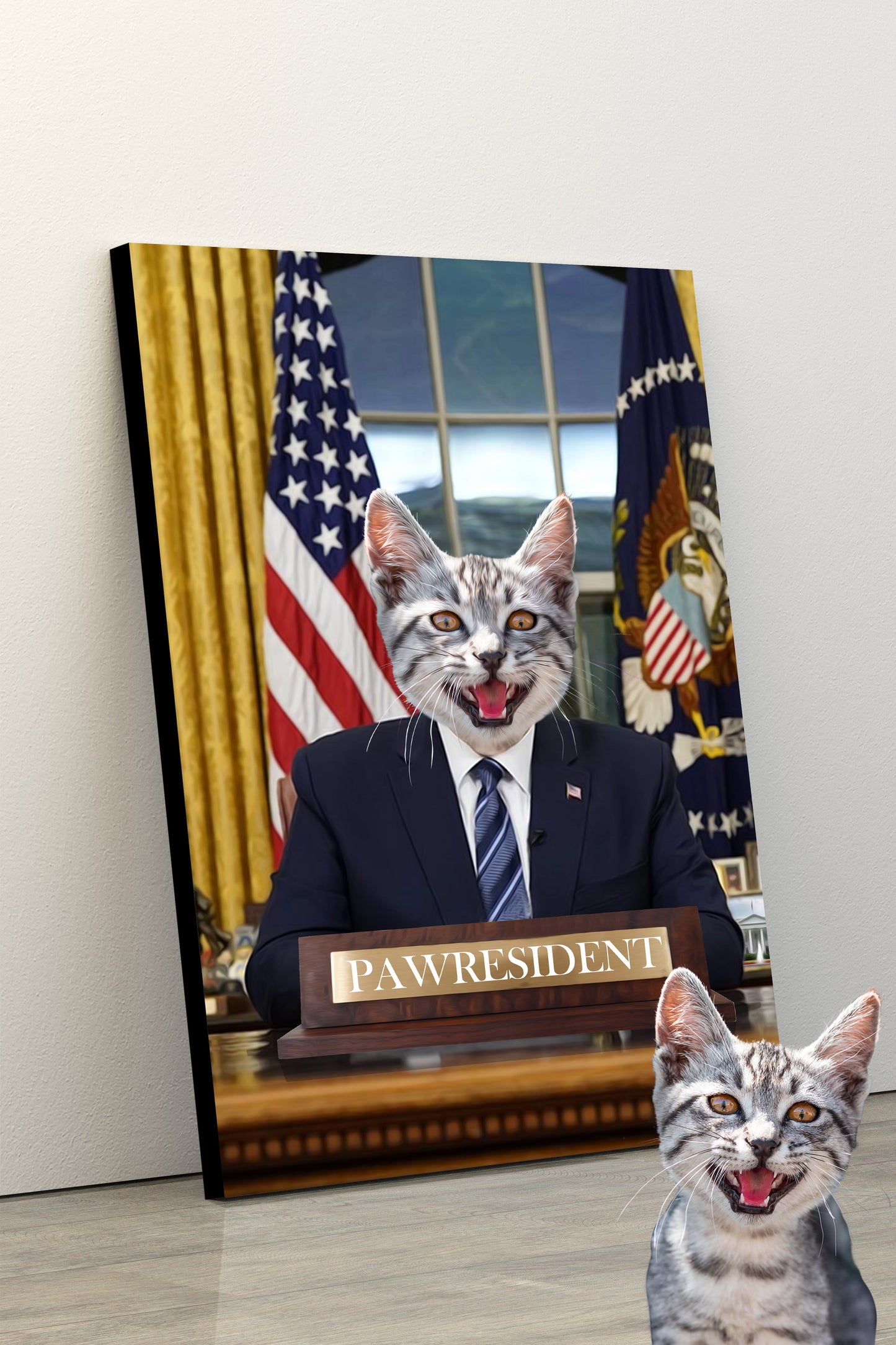 SEE YOUR BELOVED CAT AS THE PAWRESIDENT IN THIS BEAUTIFUL CANVAS