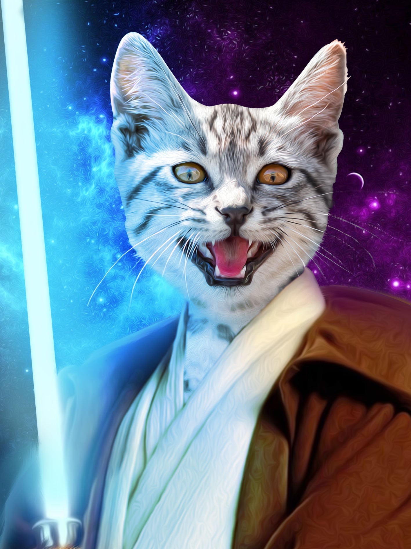 SEE YOUR BELOVED CAT PROTECTING YOU WITH A LIGHT SABER