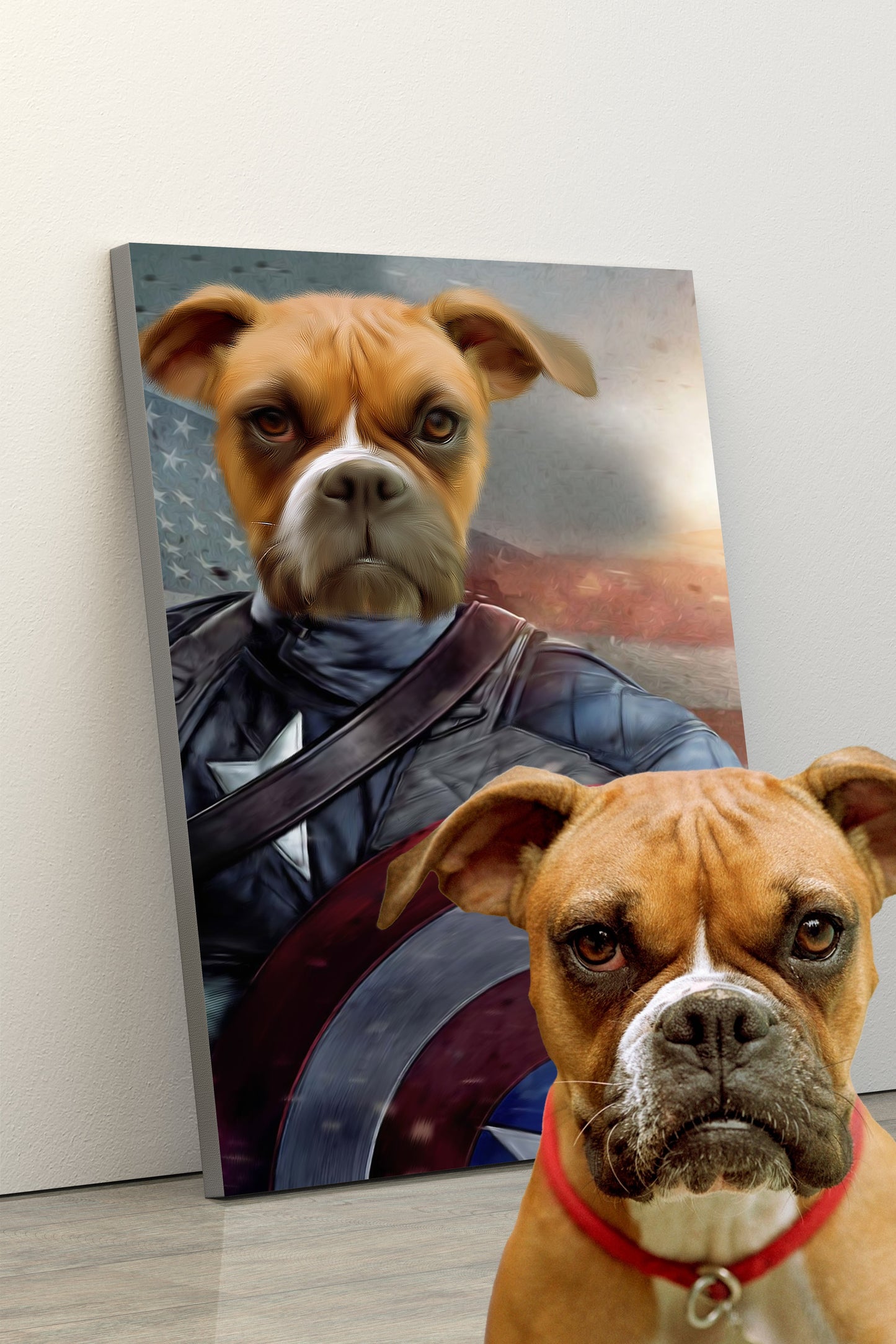 SEE YOUR BELOVED DOG DEFEND AMERICA ON CANVAS