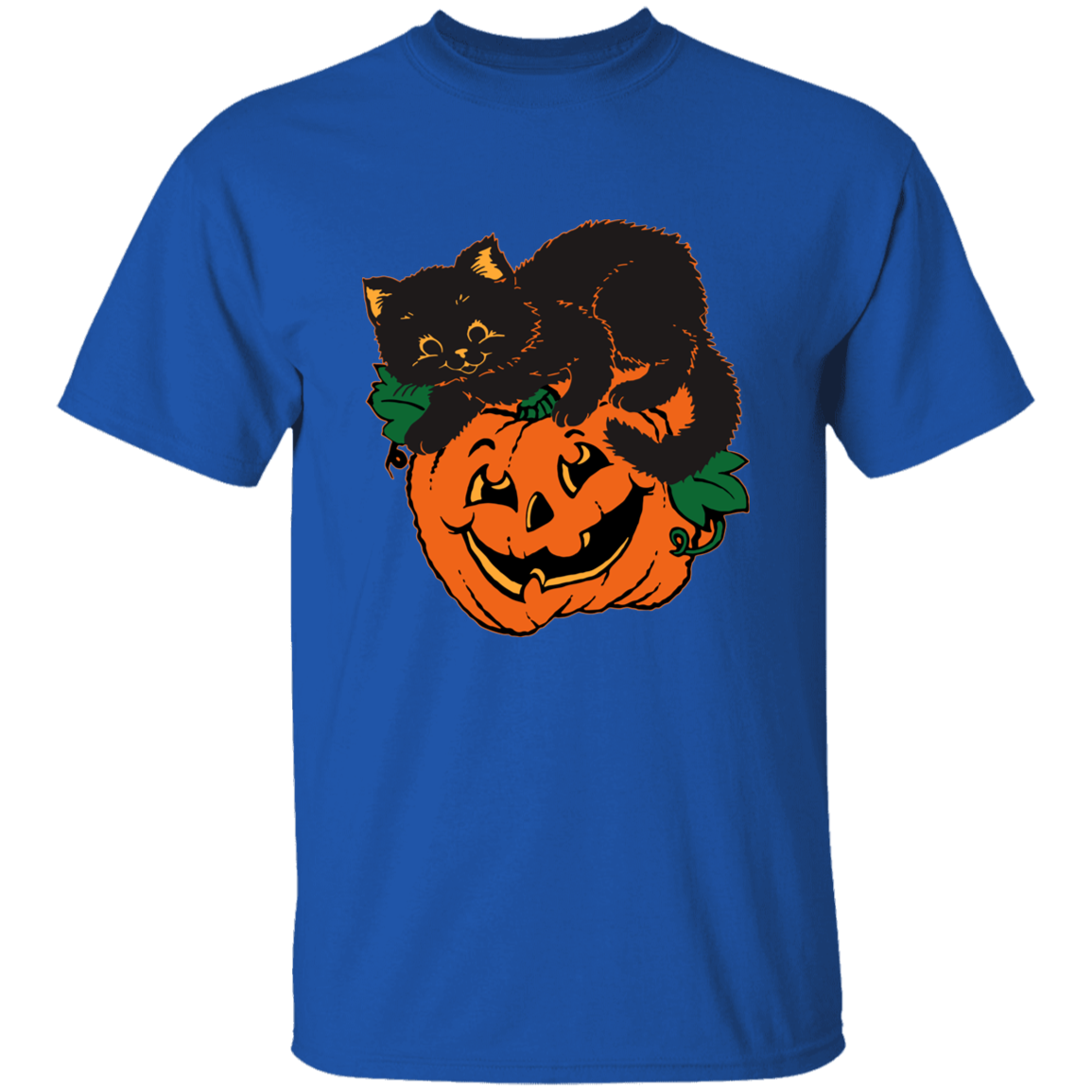 Black Cat on Pumpkin Halloween T-Shirt
