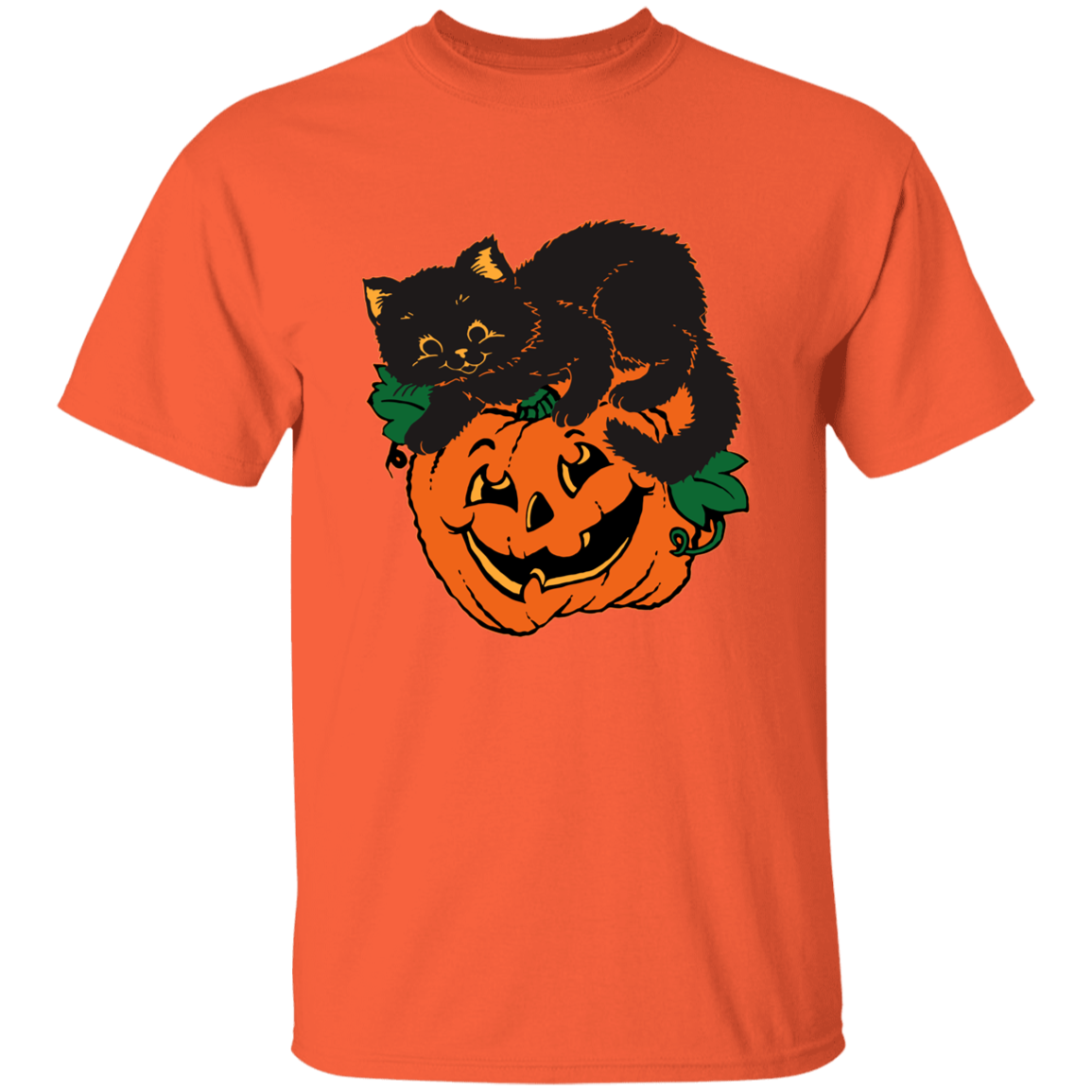 Black Cat on Pumpkin Halloween T-Shirt