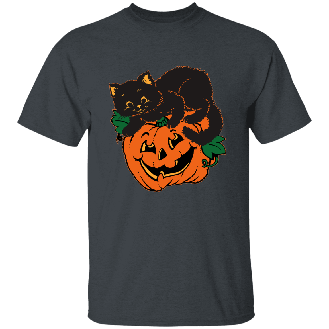 Black Cat on Pumpkin Halloween T-Shirt
