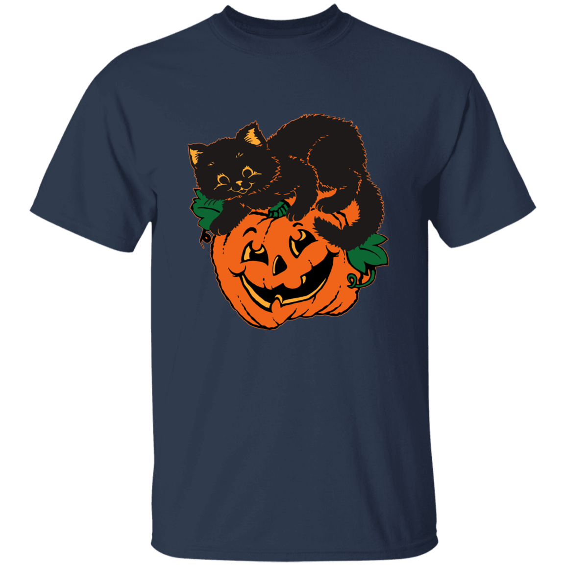 Black Cat on Pumpkin Halloween T-Shirt