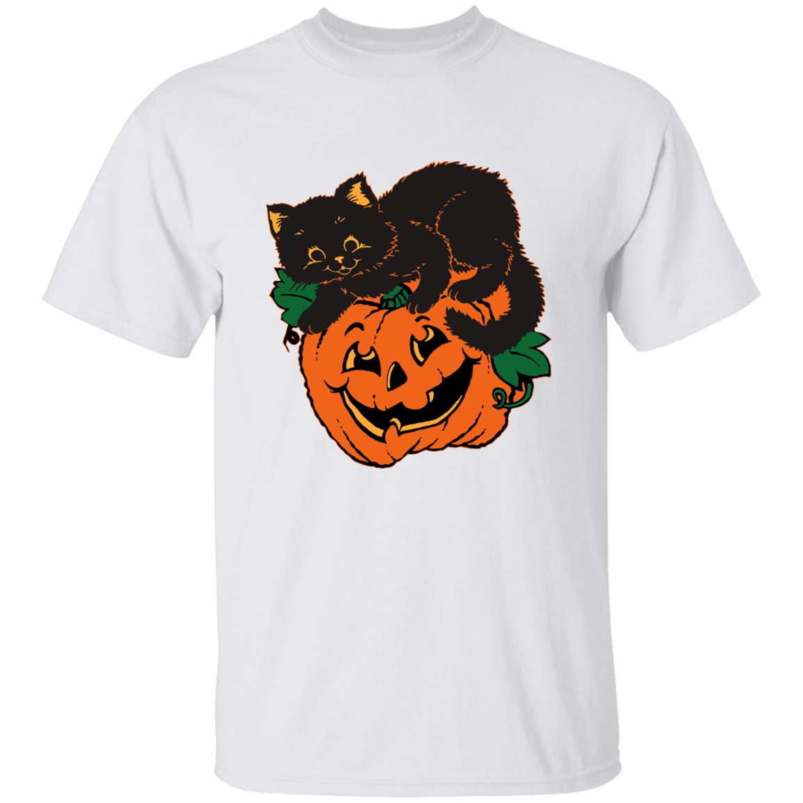 Black Cat on Pumpkin Halloween T-Shirt