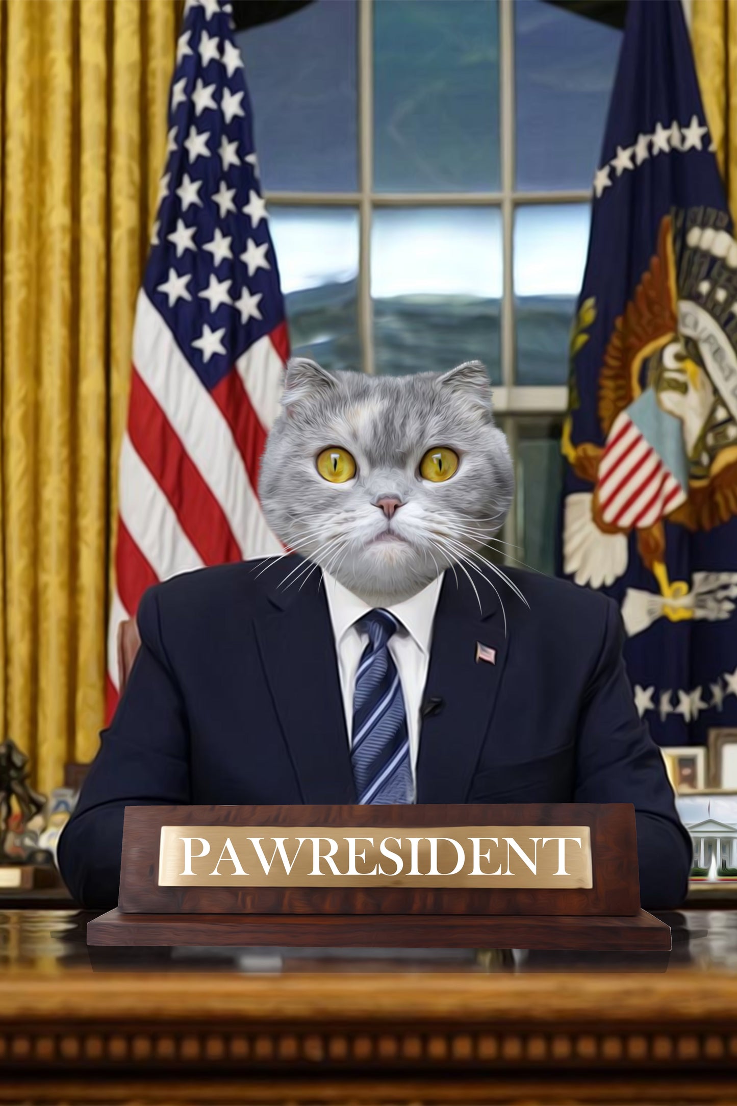SEE YOUR BELOVED CAT AS THE PAWRESIDENT IN THIS BEAUTIFUL CANVAS