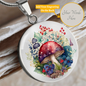 Almost Sold Out - Blue Florals Mushroom Garden Necklace - Circle Luxury Necklace