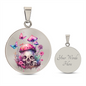 Almost Sold Out - Pink Skull Butterfly Mushroom Garden Necklace - Circle Luxury Necklace