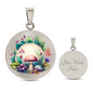Almost Sold Out - Pink & Purple Florals Mushroom Garden Necklace - Circle Luxury Necklace