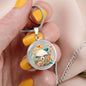 Almost Sold Out - Peach & Blue Florals Mushroom Garden Necklace - Circle Luxury Necklace