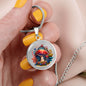 Almost Sold Out - Red & Blue Mushroom Garden Necklace - Circle Luxury Necklace