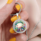 Almost Sold Out - Pink & Purple Florals Mushroom Garden Necklace - Circle Luxury Necklace