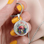 Almost Sold Out - Blue Florals Mushroom Garden Necklace - Circle Luxury Necklace
