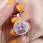 Almost Sold Out - Pink Skull Butterfly Mushroom Garden Necklace - Circle Luxury Necklace
