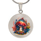 Almost Sold Out - Red & Blue Mushroom Garden Necklace - Circle Luxury Necklace