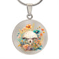Almost Sold Out - Peach & Blue Florals Mushroom Garden Necklace - Circle Luxury Necklace
