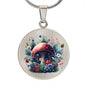 Almost Sold Out - Strawberry Floral Mushroom Garden Necklace - Circle Luxury Necklace