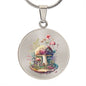 Almost Sold Out - Pink Flower Mushroom Floating Cottage Necklace - Circle Luxury Necklace