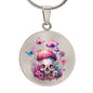 Almost Sold Out - Pink Skull Butterfly Mushroom Garden Necklace - Circle Luxury Necklace