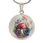 Almost Sold Out - Blue Florals Mushroom Garden Necklace - Circle Luxury Necklace