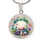 Almost Sold Out - Pink & Purple Florals Mushroom Garden Necklace - Circle Luxury Necklace