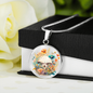 Almost Sold Out - Peach & Blue Florals Mushroom Garden Necklace - Circle Luxury Necklace