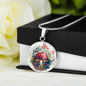 Almost Sold Out - Blue Florals Mushroom Garden Necklace - Circle Luxury Necklace