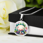 Almost Sold Out - Pink & Purple Florals Mushroom Garden Necklace - Circle Luxury Necklace