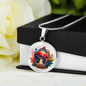 Almost Sold Out - Red & Blue Mushroom Garden Necklace - Circle Luxury Necklace